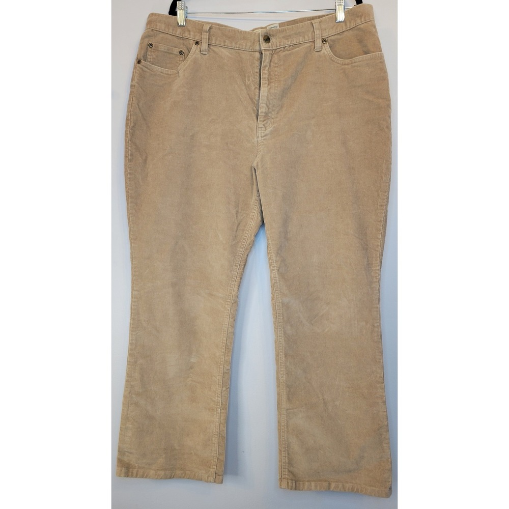 LL Bean Womens 18 Reg Tan Fine Wale Corduroy Pants Bootcut Stretch Khaki